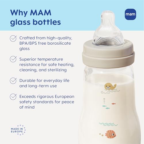 Glass Baby Bottle with Slow Flow Nipple