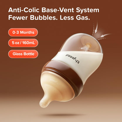 Glass Anti-Colic Baby Bottles with Newborn Nipples