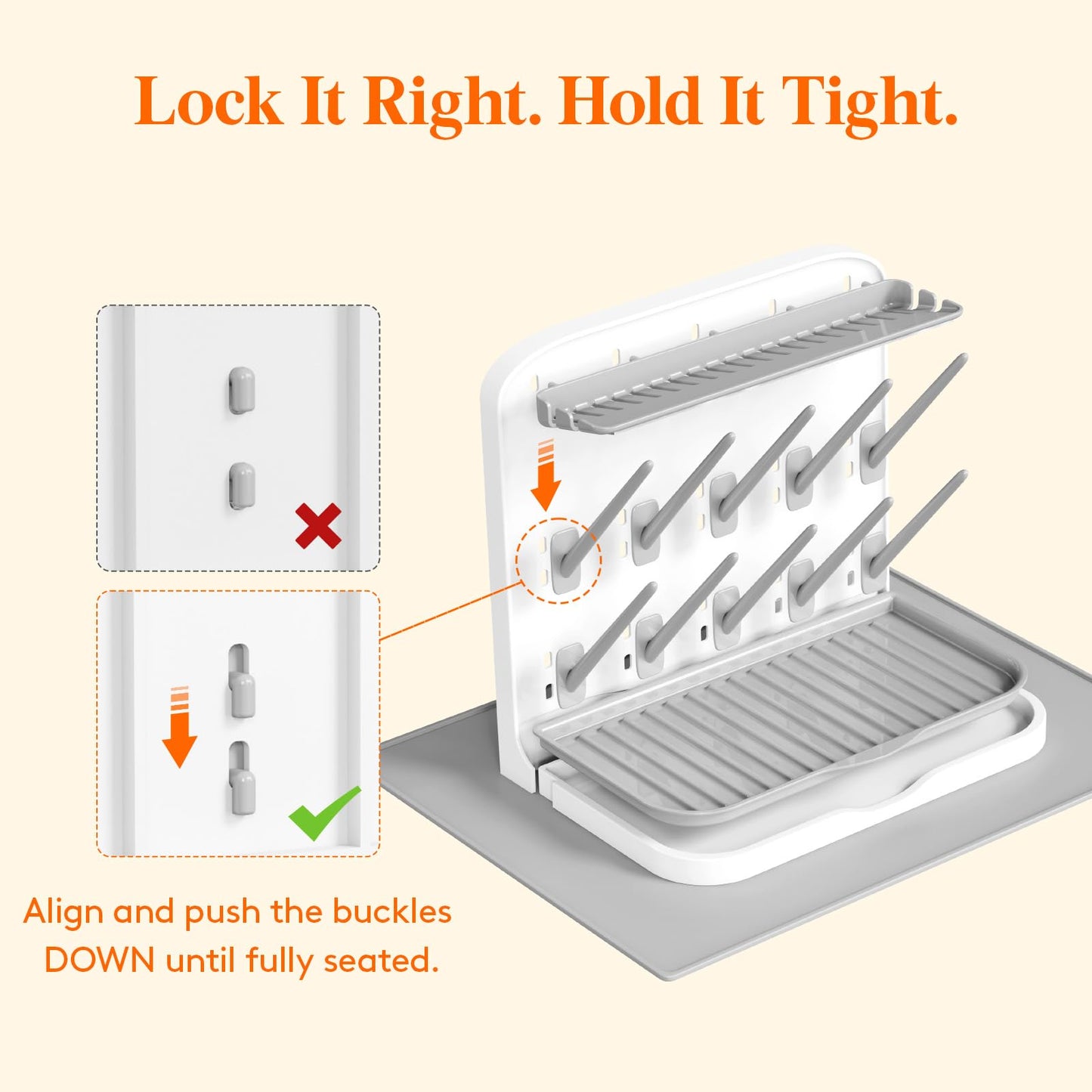 Baby Bottle Drying Rack With Drain Mat & 15 Hooks