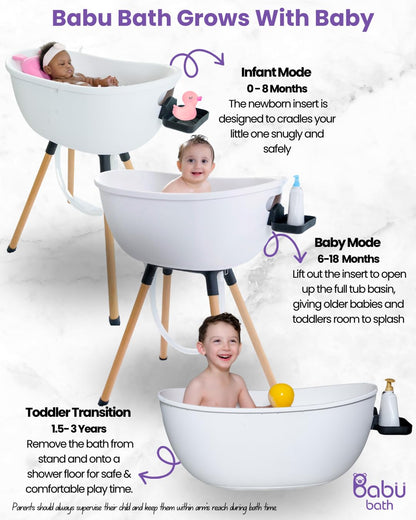 3-Stage Baby Bathtub With Wooden Stand