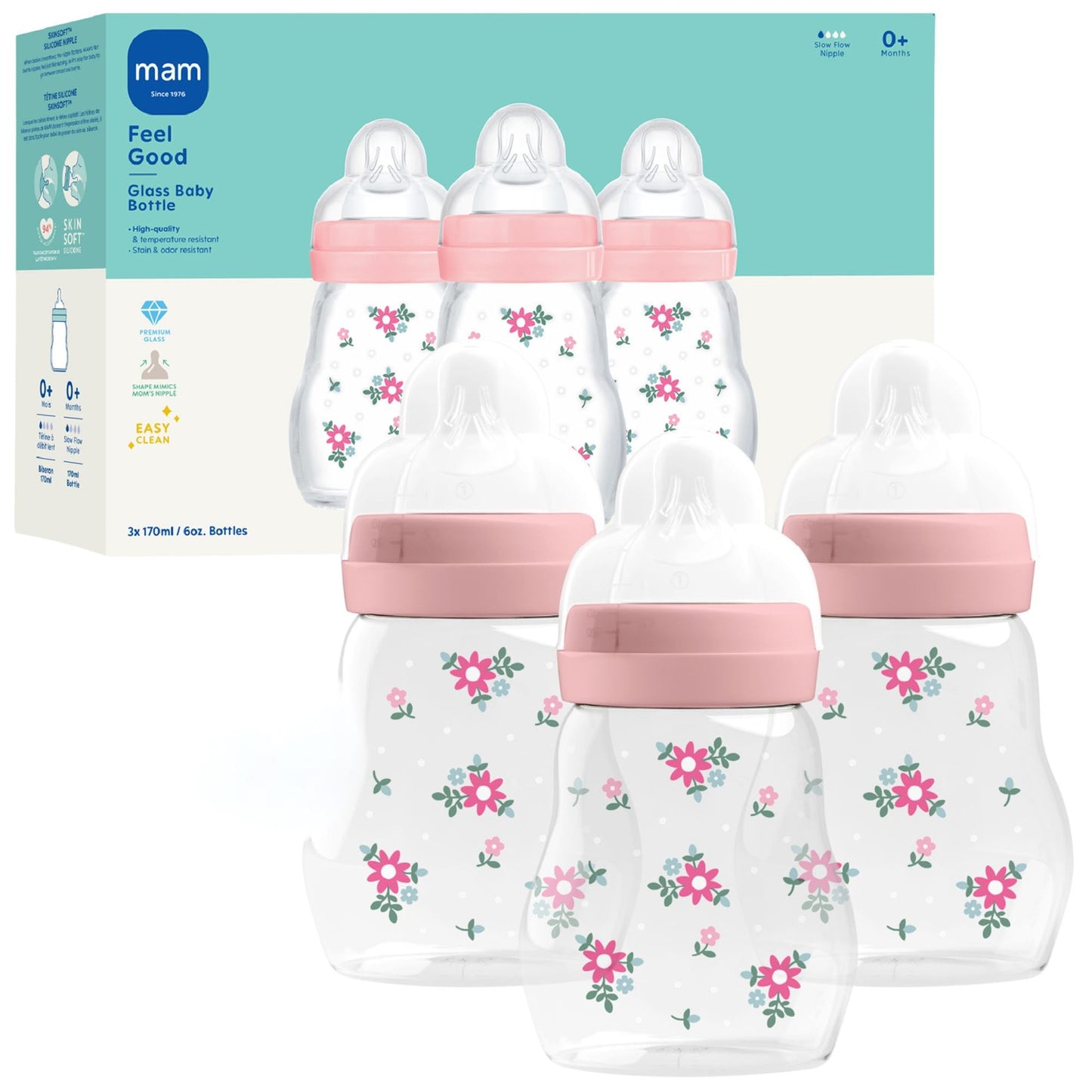 Glass Baby Bottle with Slow Flow Nipple