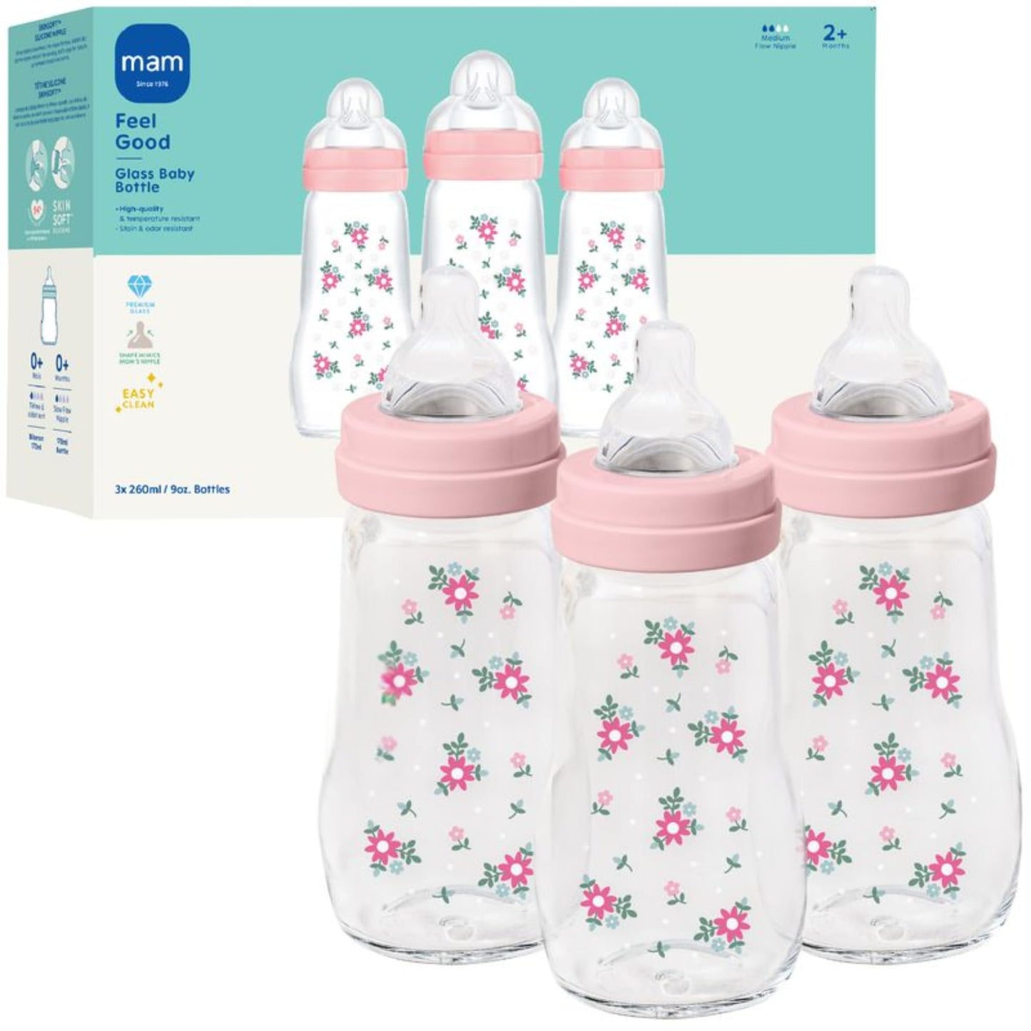 Glass Baby Bottle with Slow Flow Nipple