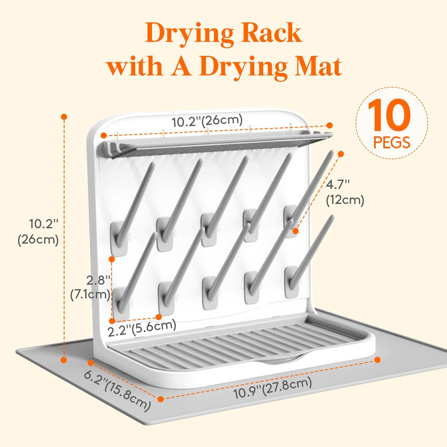 Baby Bottle Drying Rack With Drain Mat & 15 Hooks