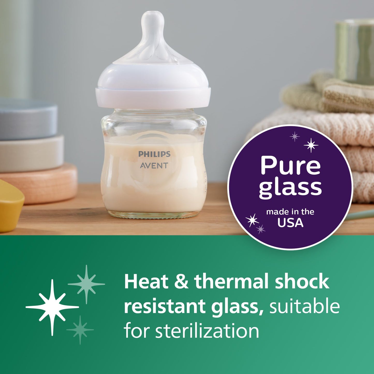 Philips Avent Glass Natural Baby Bottle with Natural Response Nipple.