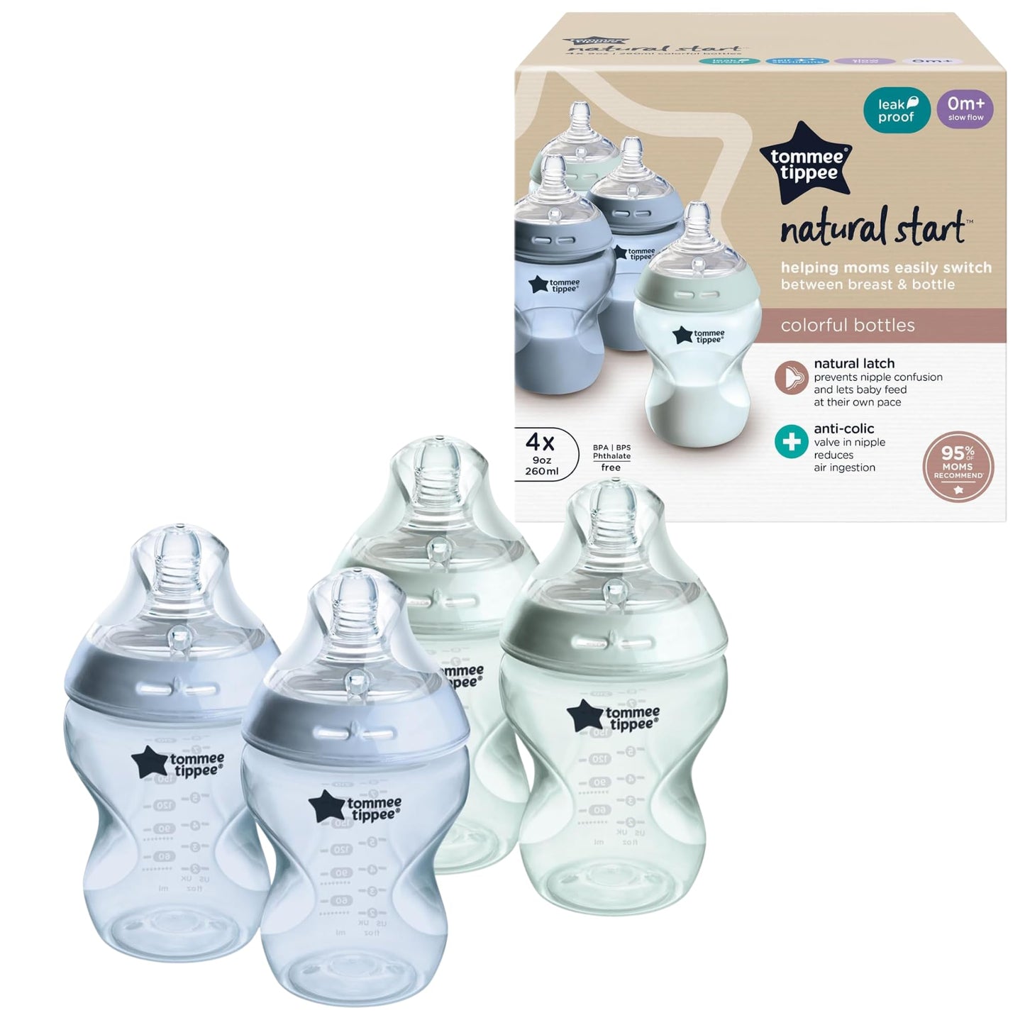 Anti-Colic Baby Bottles with Breast-Like Nipple