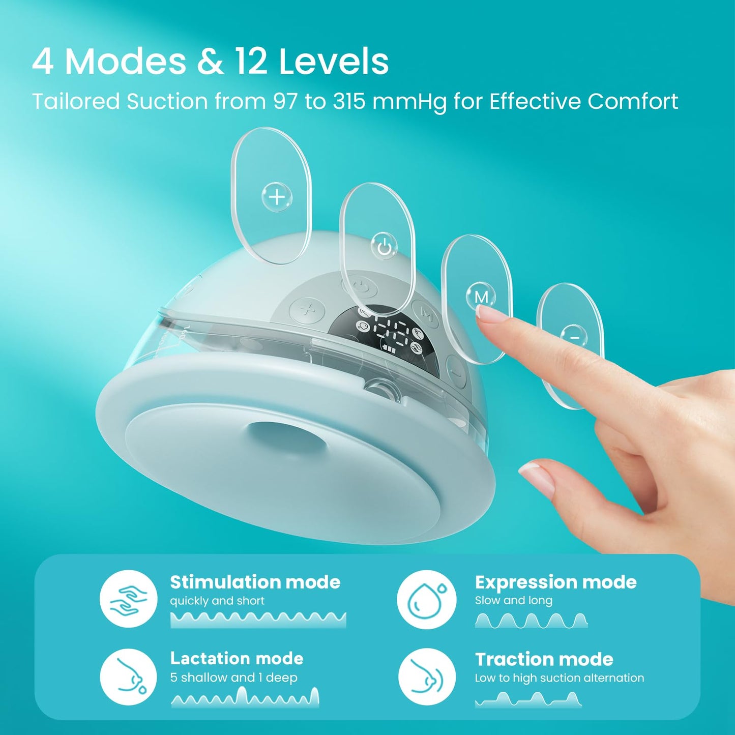 Wearable Breast Pump With 4 Modes & 12 Suction Levels
