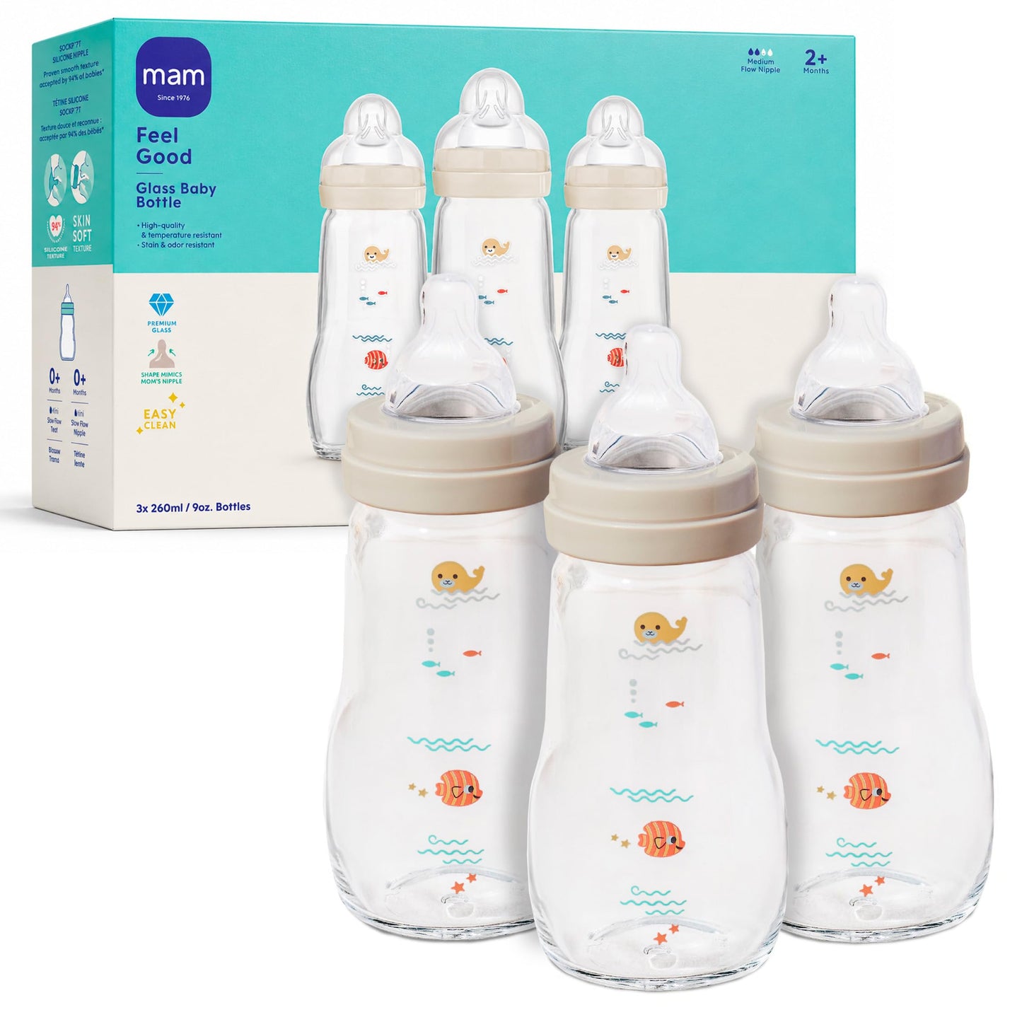 Glass Baby Bottle with Slow Flow Nipple