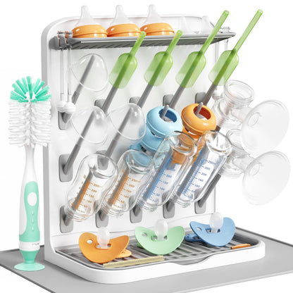 Baby Bottle Drying Rack With Drain Mat & 15 Hooks