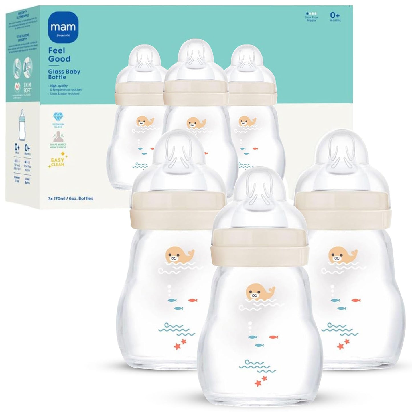 Glass Baby Bottle with Slow Flow Nipple