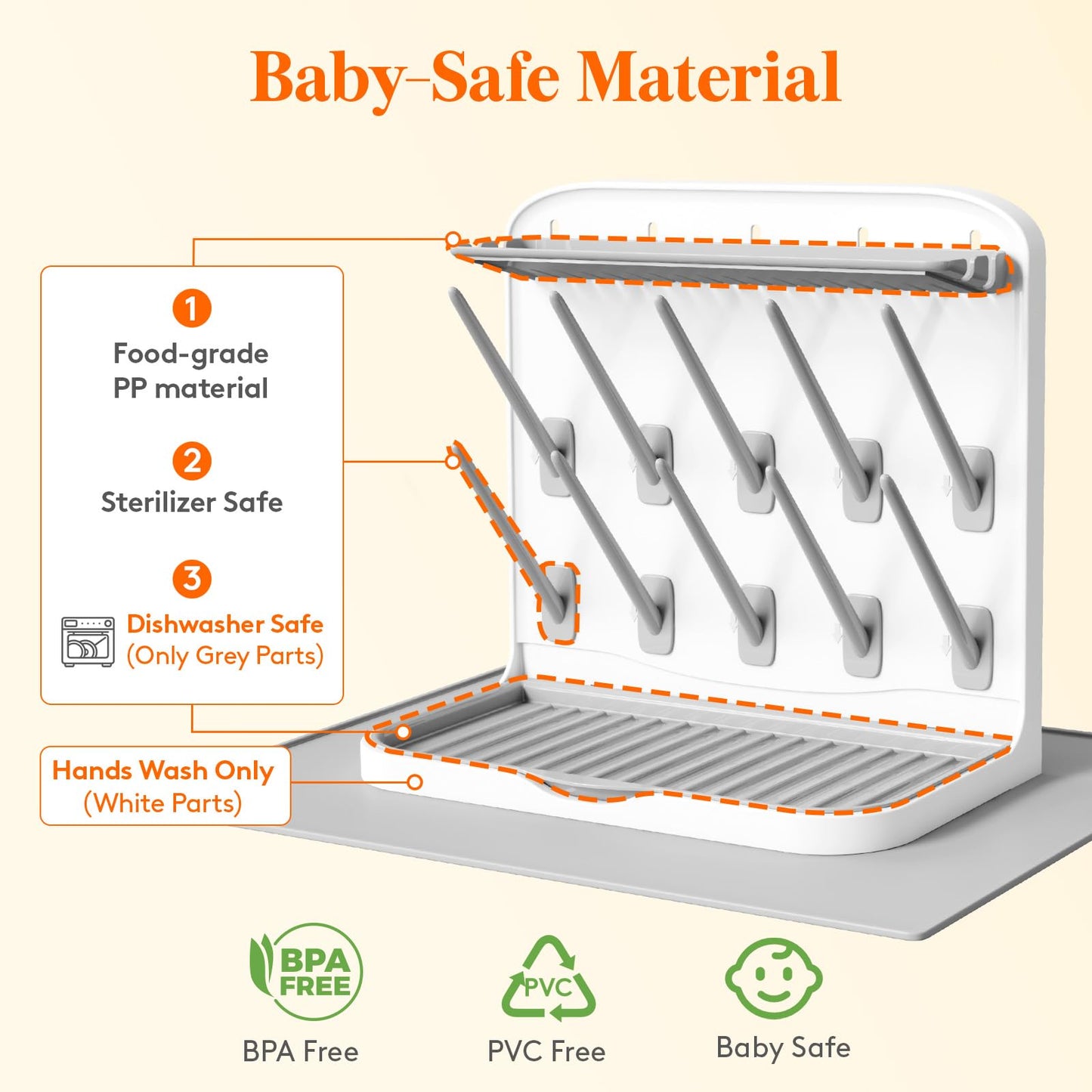 Baby Bottle Drying Rack With Drain Mat & 15 Hooks