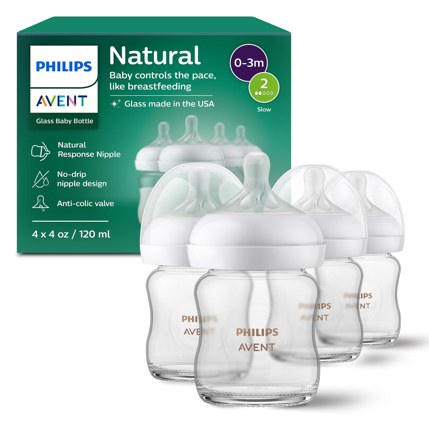 Philips Avent Glass Natural Baby Bottle with Natural Response Nipple.