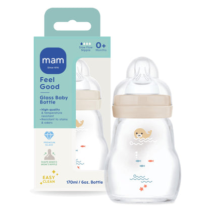 Glass Baby Bottle with Slow Flow Nipple