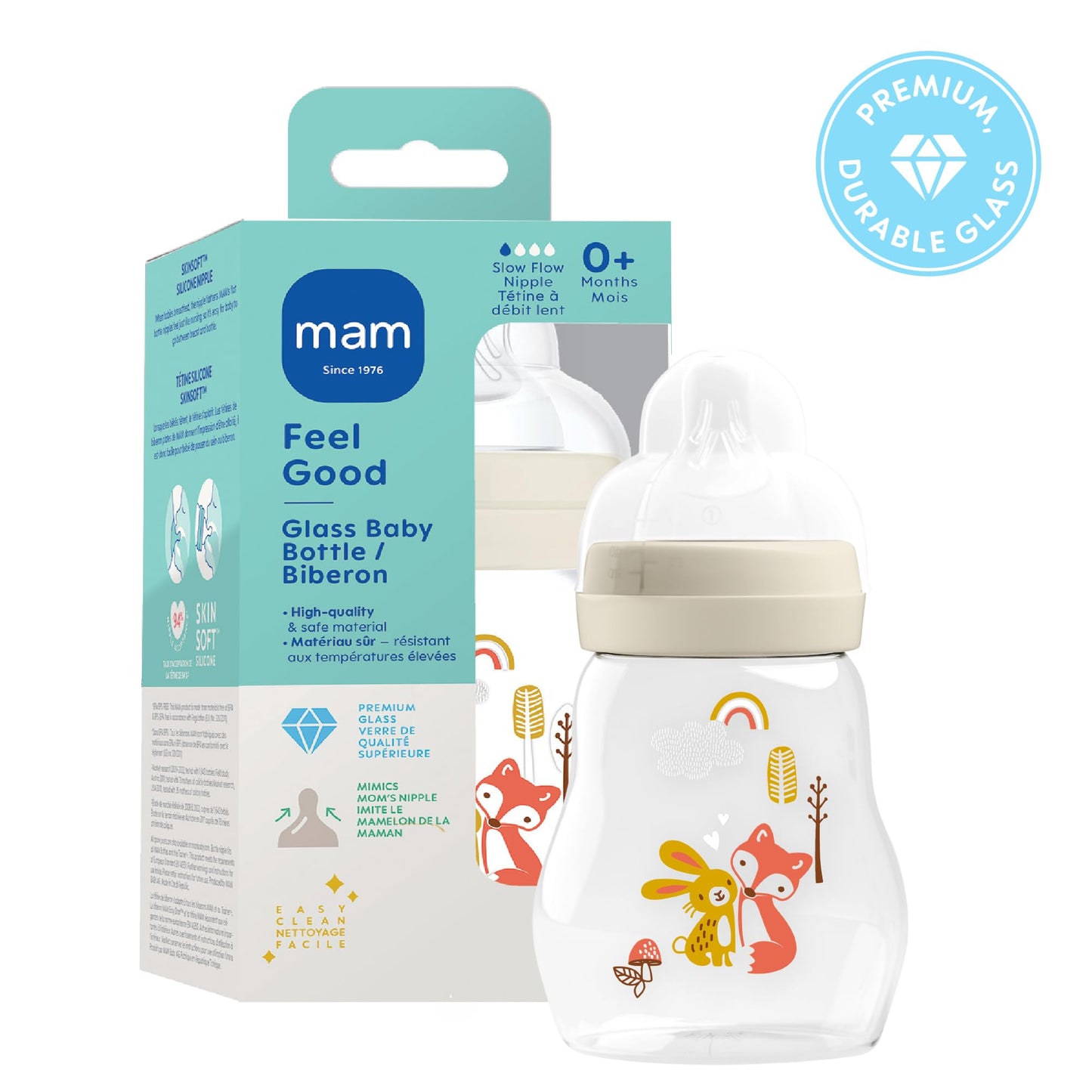 Glass Baby Bottle with Slow Flow Nipple