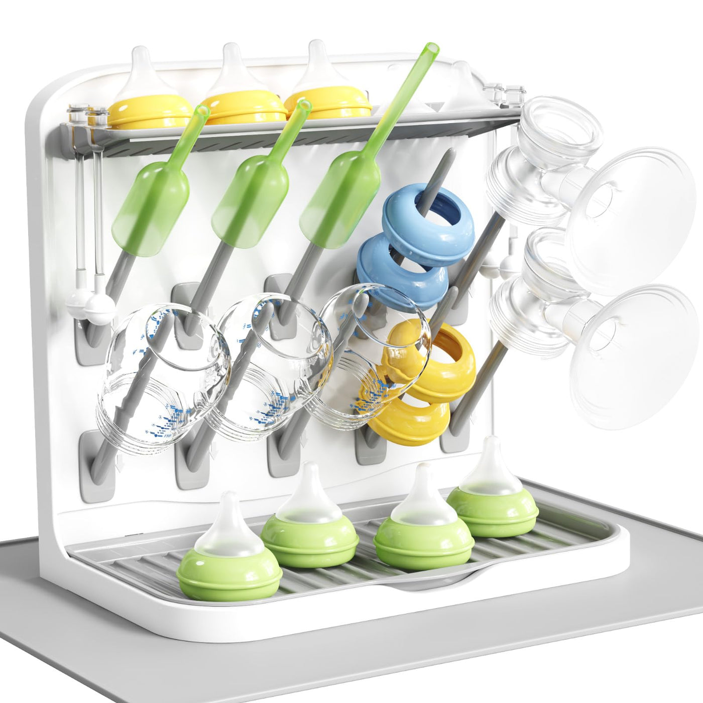 Baby Bottle Drying Rack With Drain Mat & 15 Hooks