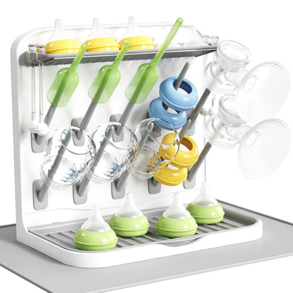 Baby Bottle Drying Rack With Drain Mat & 15 Hooks