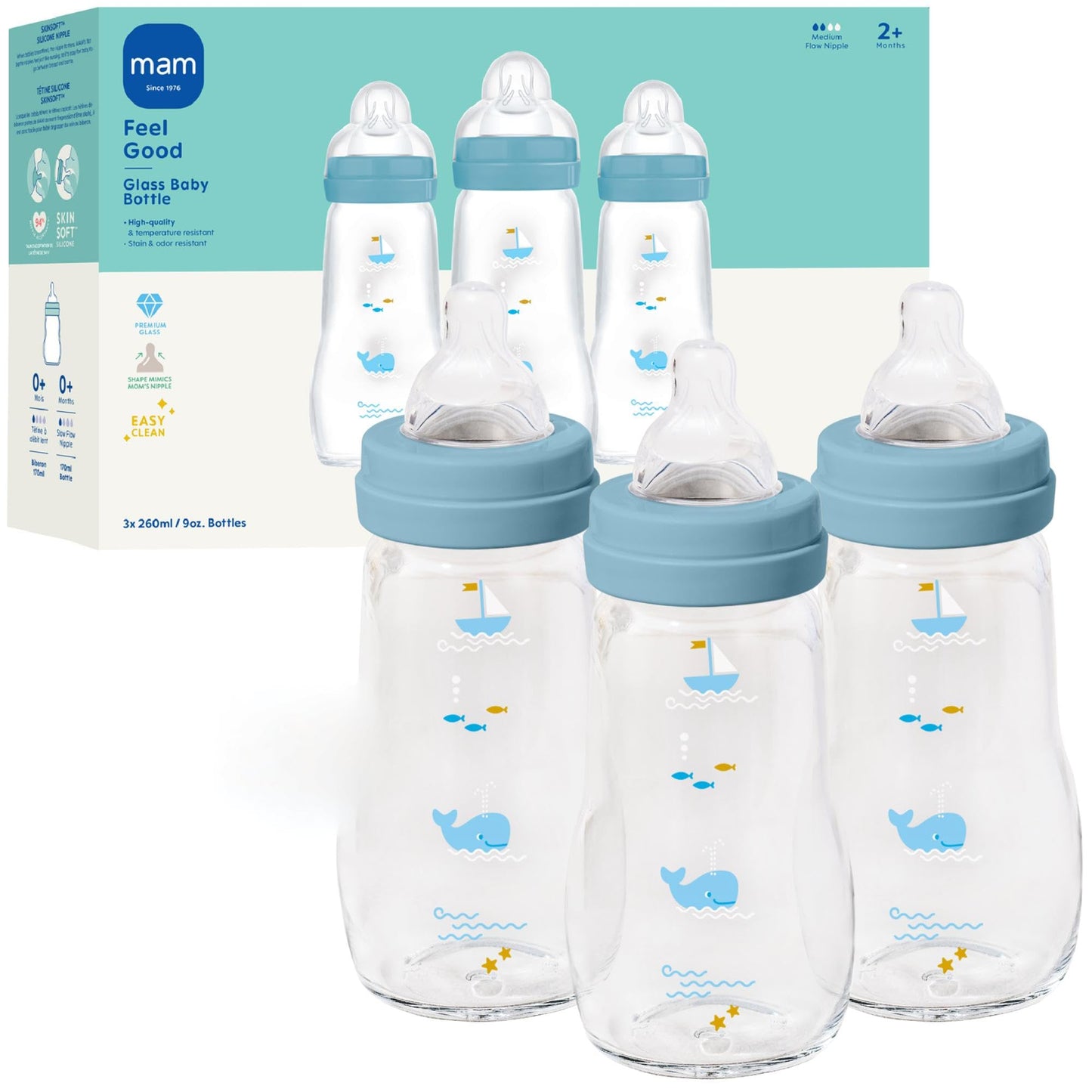 Glass Baby Bottle with Slow Flow Nipple