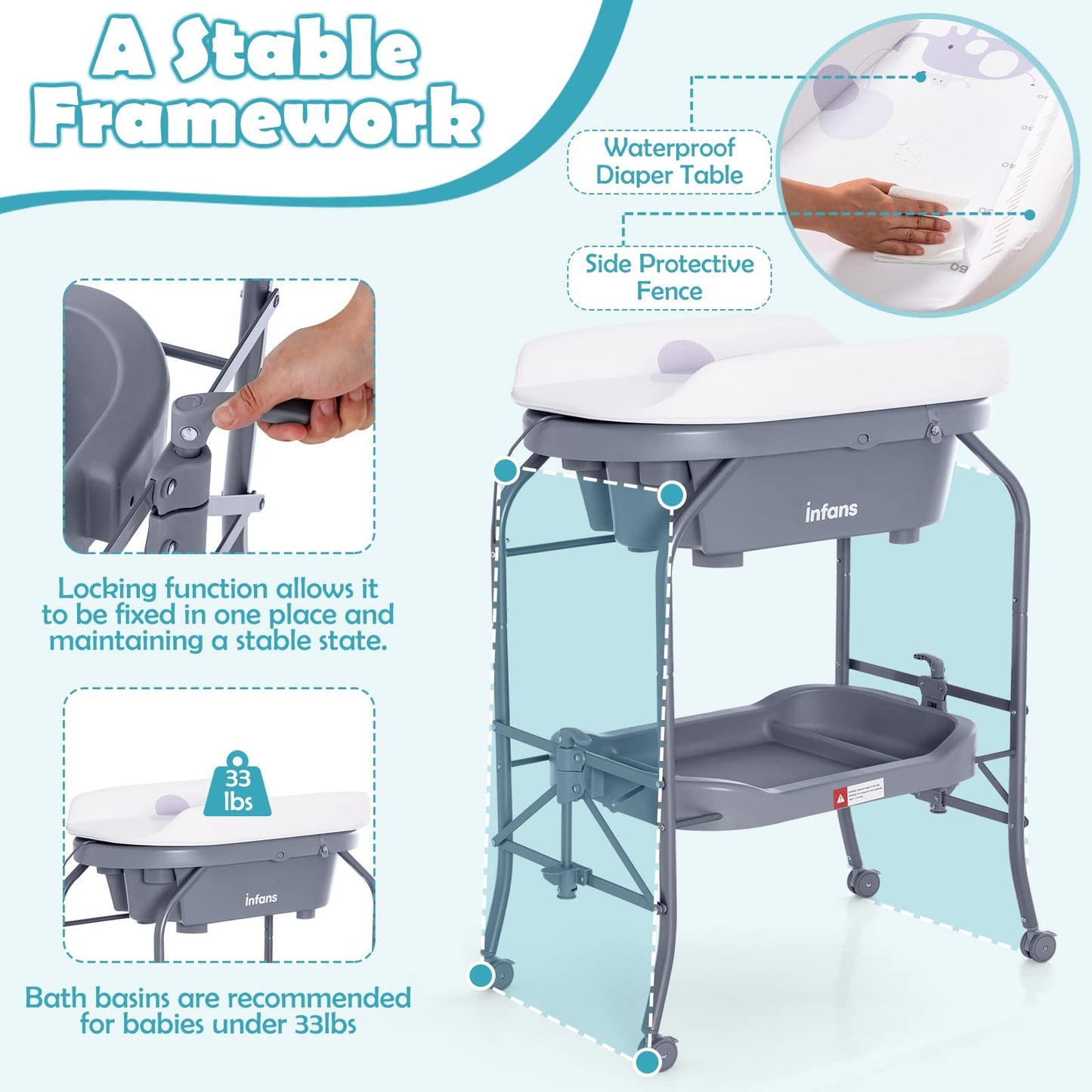 2-in-1 Baby Changing Table With Built-In Bathtub