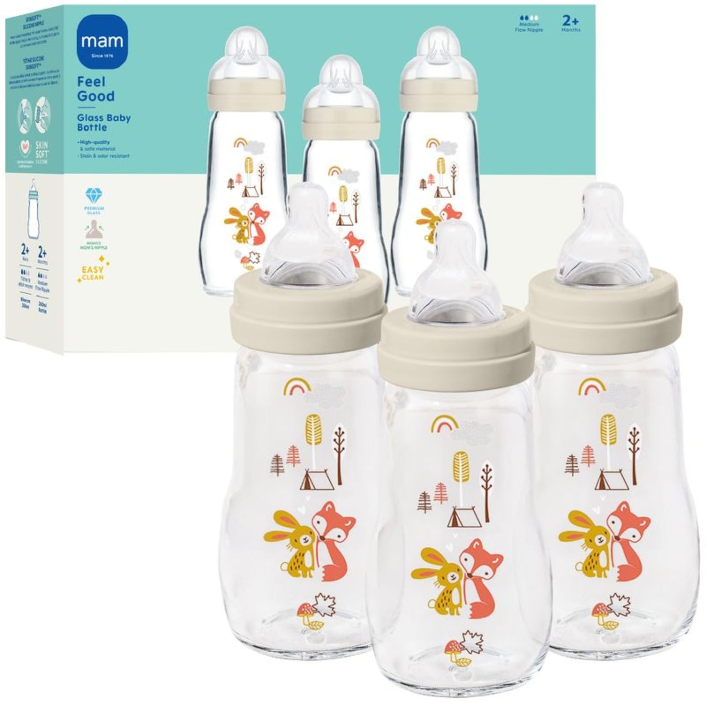 Glass Baby Bottle with Slow Flow Nipple