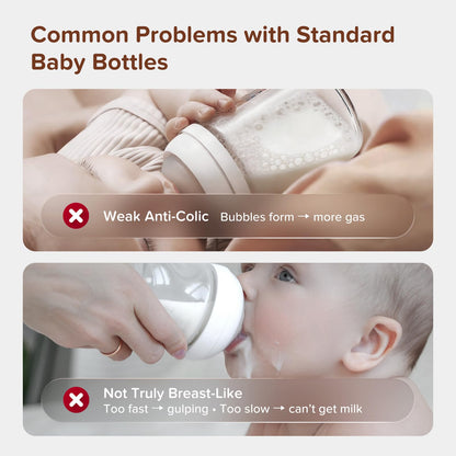 Glass Anti-Colic Baby Bottles with Newborn Nipples