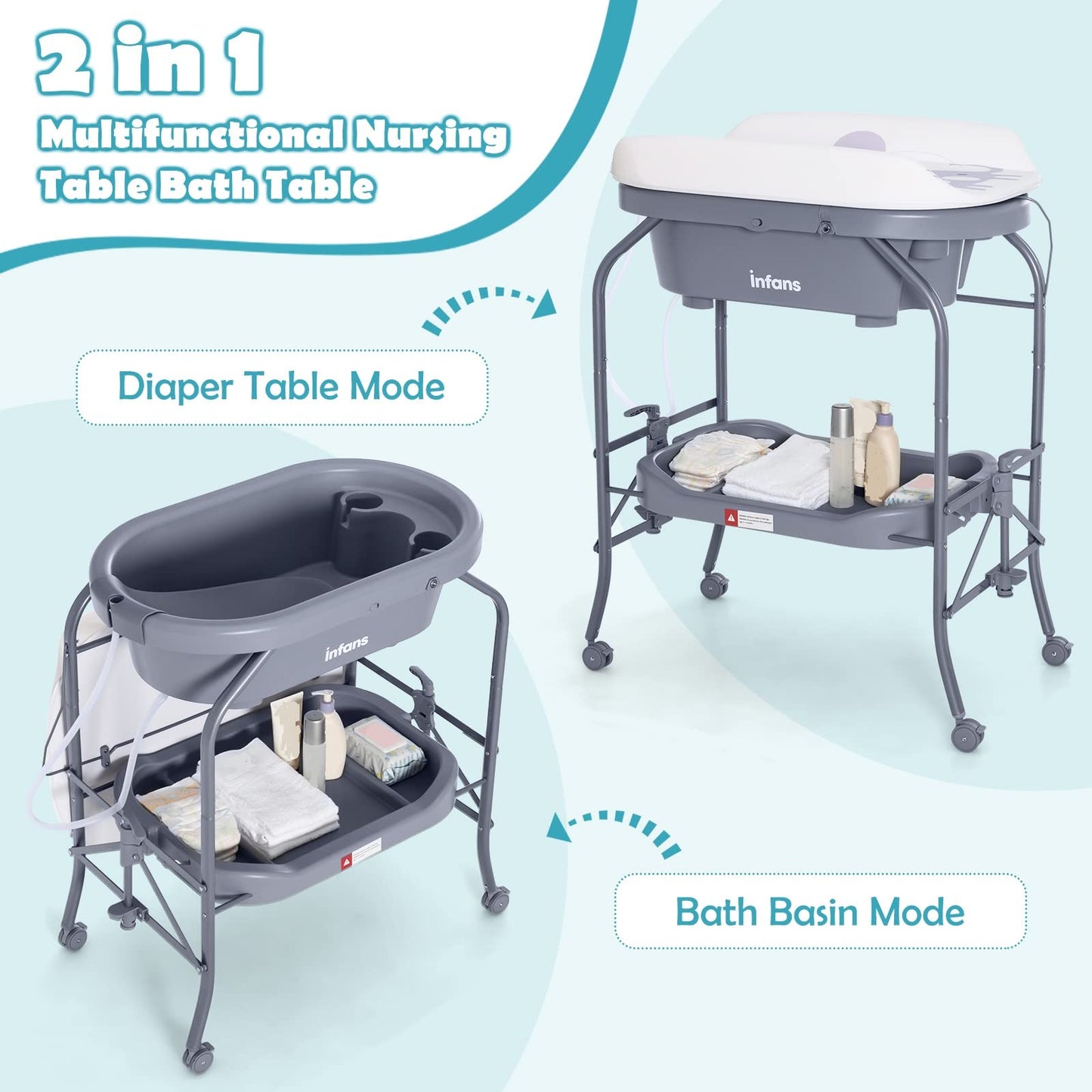 2-in-1 Baby Changing Table With Built-In Bathtub