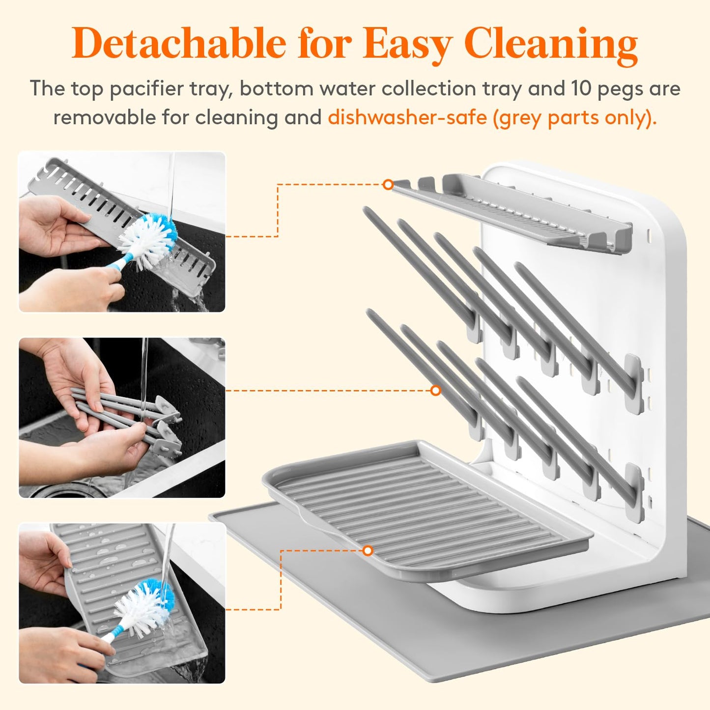 Baby Bottle Drying Rack With Drain Mat & 15 Hooks