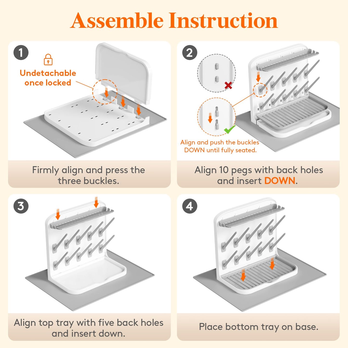 Baby Bottle Drying Rack With Drain Mat & 15 Hooks