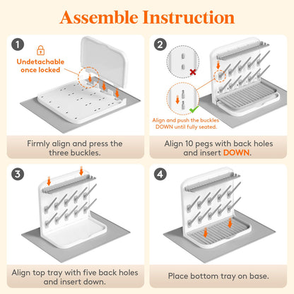 Baby Bottle Drying Rack With Drain Mat & 15 Hooks