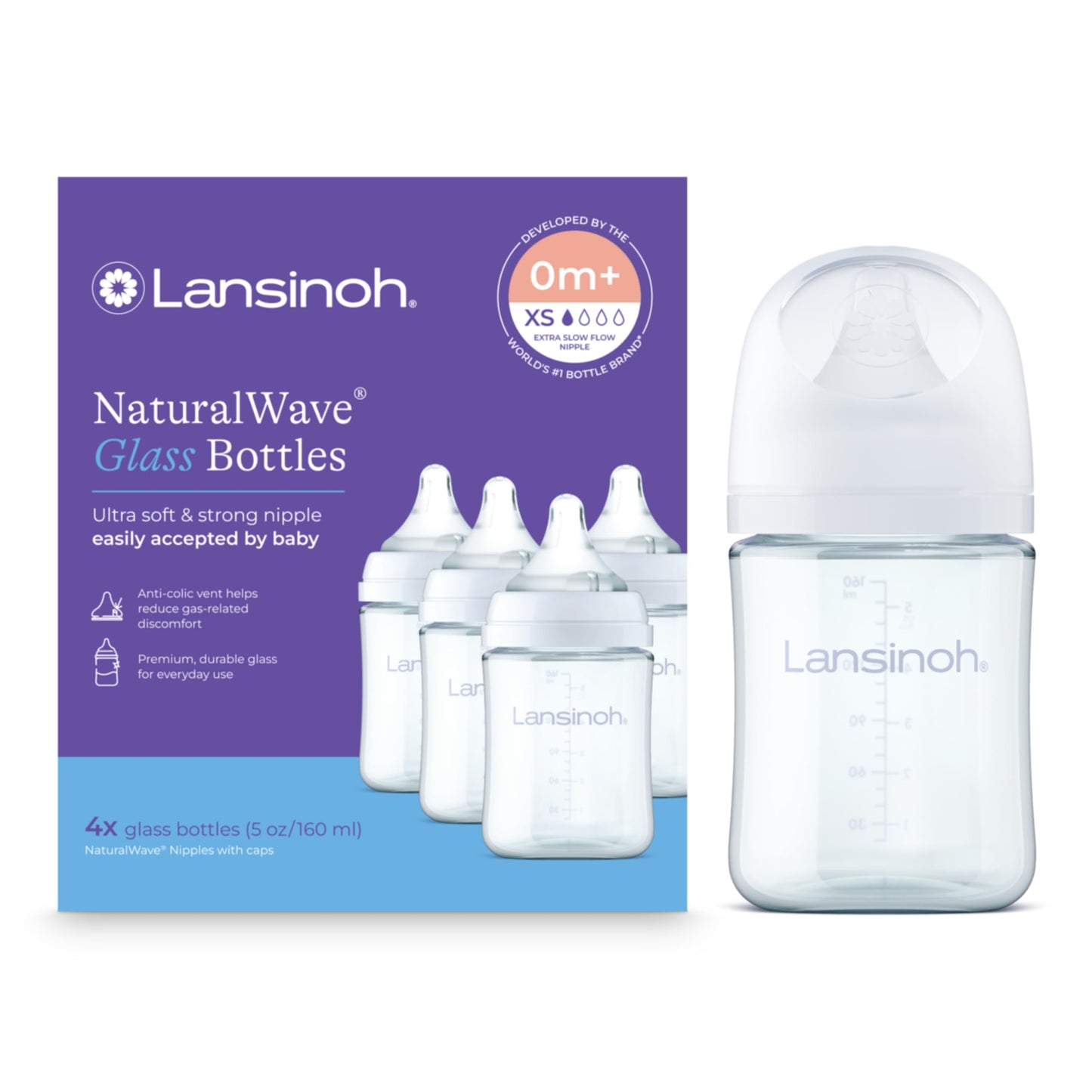 Glass Baby Bottles with NaturalWave Nipple