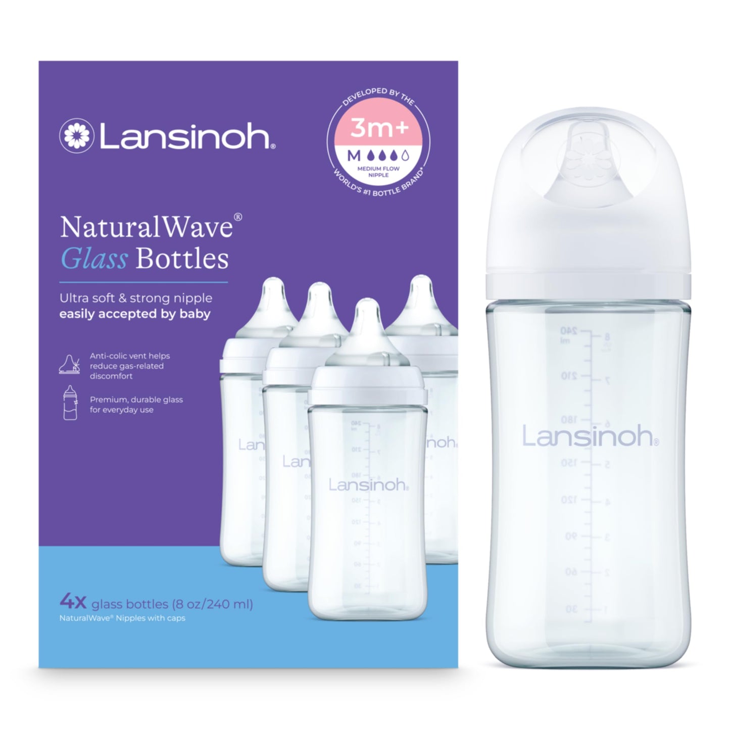 Glass Baby Bottles with NaturalWave Nipple