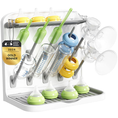 Baby Bottle Drying Rack With Drain Mat & 15 Hooks