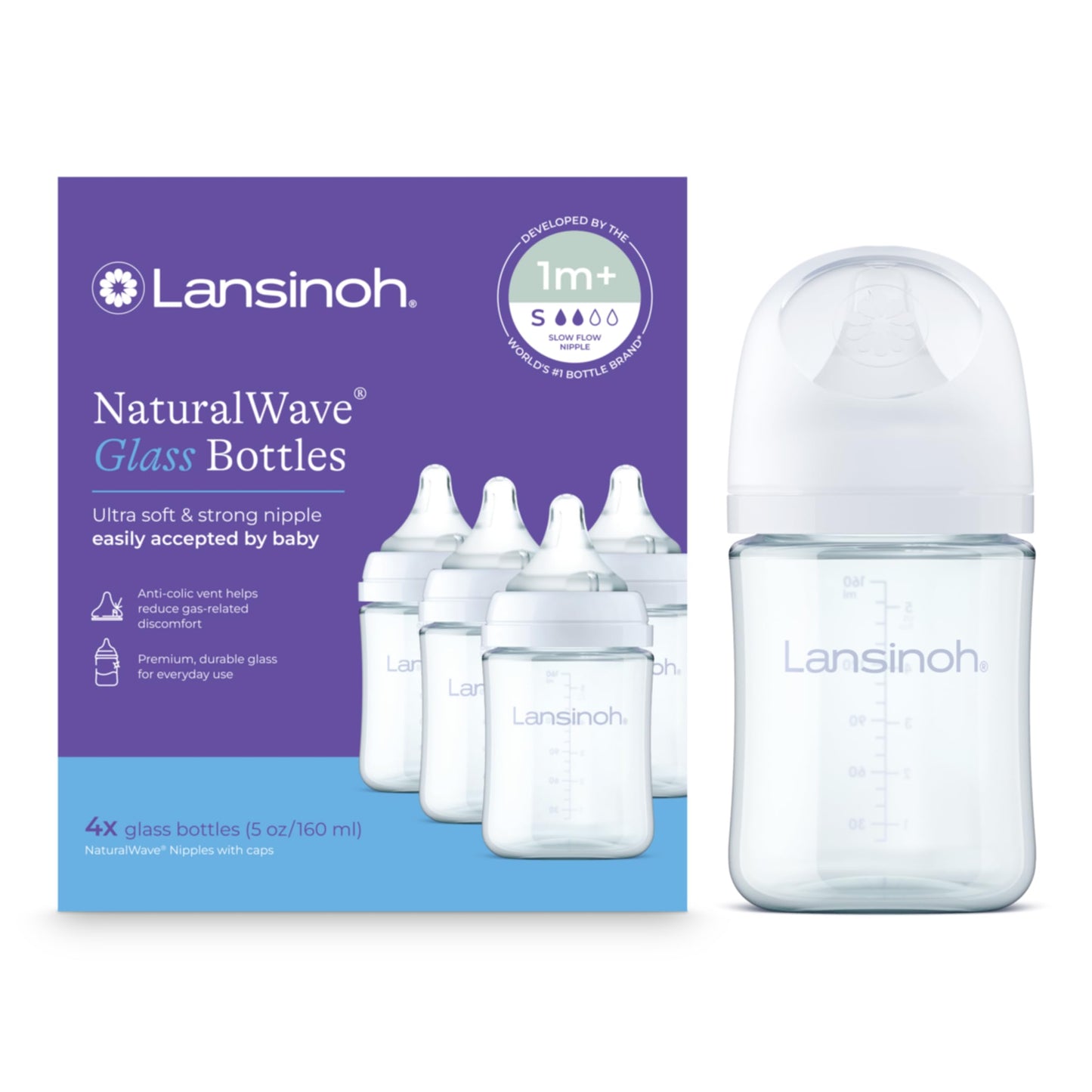 Glass Baby Bottles with NaturalWave Nipple