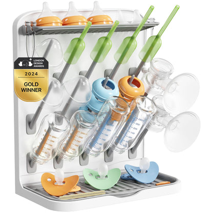 Baby Bottle Drying Rack With Drain Mat & 15 Hooks