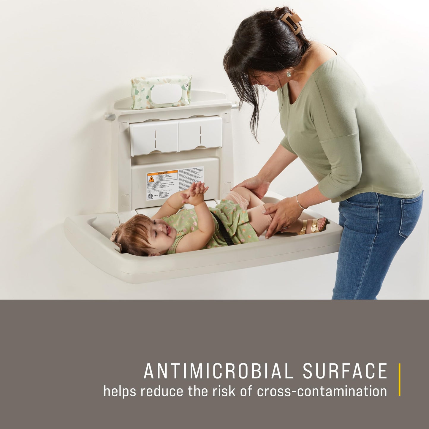 Wall-Mounted Baby Changing Station With Safety Straps