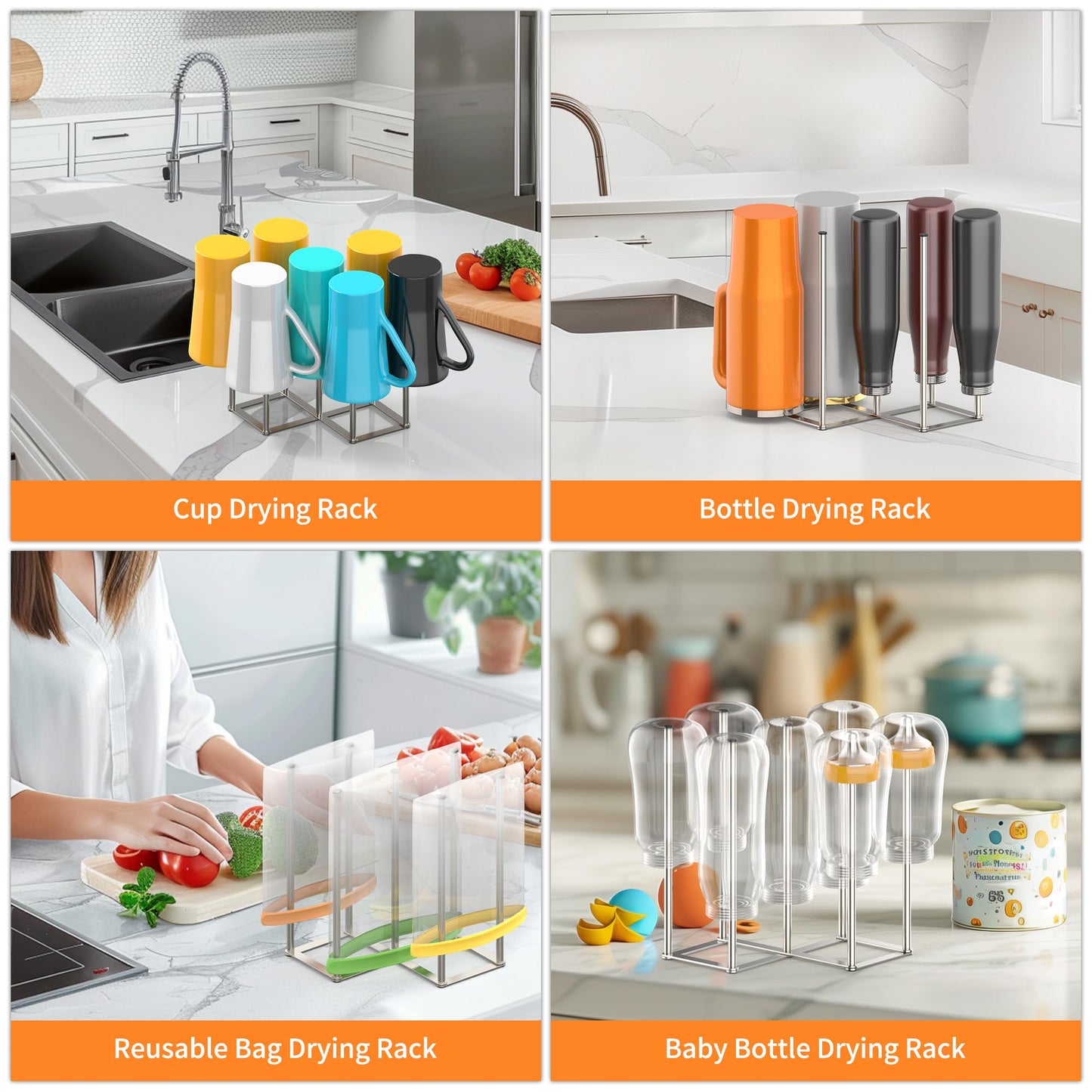 Foldable Bottle Drying Rack With Stainless Steel Design